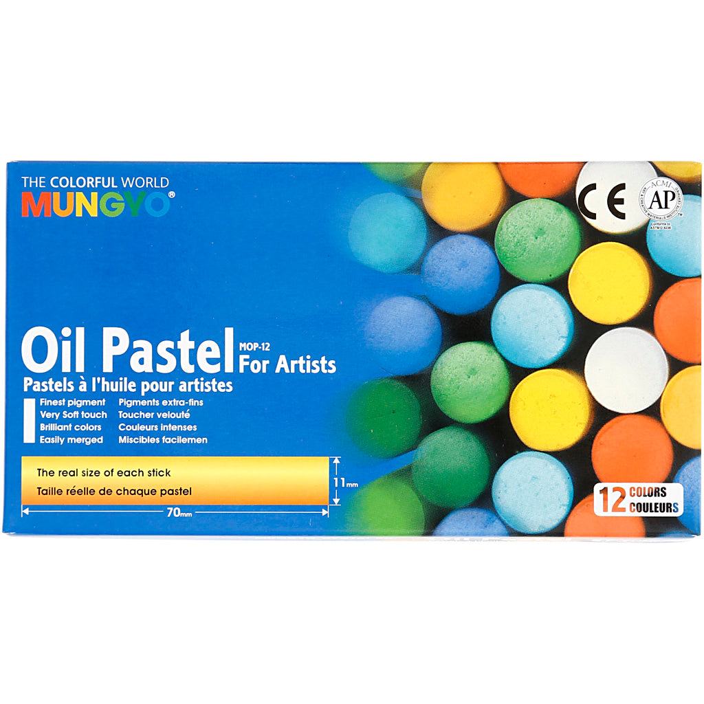 Mungyo-Ölpastell, L: 7 cm, Stärke 11 mm, verschiedene Farben, 12 Stück 1 Box