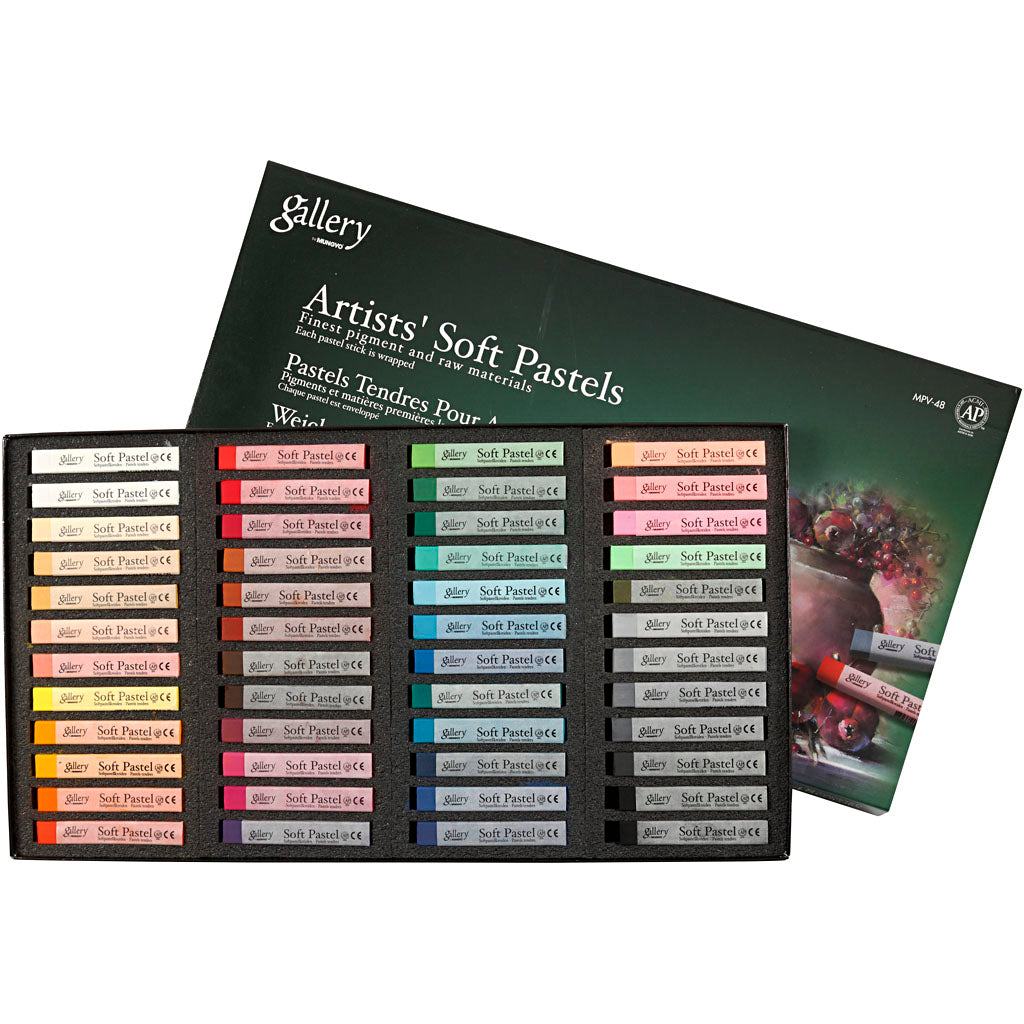 Mungyo Gallery Soft-Pastell-Set, L: 6,5 cm, Stärke 10 mm, verschiedene Farben, 48 Stück 1 Box