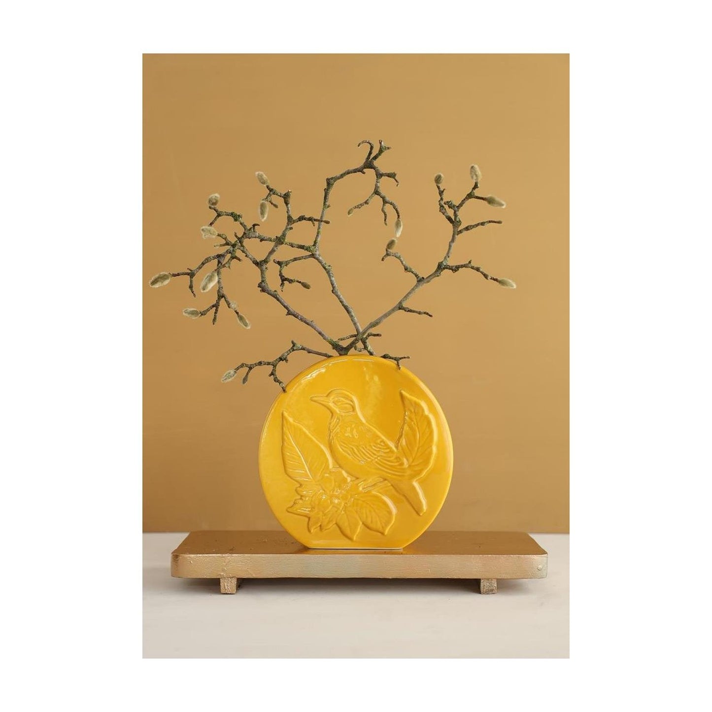 Ideen 4 Jahreszeiten Vase Vogel Senf ø6x20x20cm