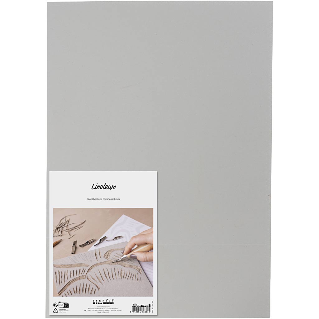 Creativ Company Linoleum, Größe 30x40 cm, Stärke 3 mm, grau, 1 Stück 1 Karton