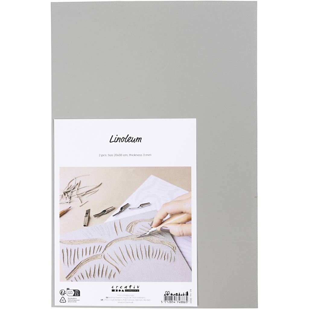 Creativ Company Linoleum, Größe 20x30 cm, Stärke 3 mm, grau, 2 Stück 1 Karton