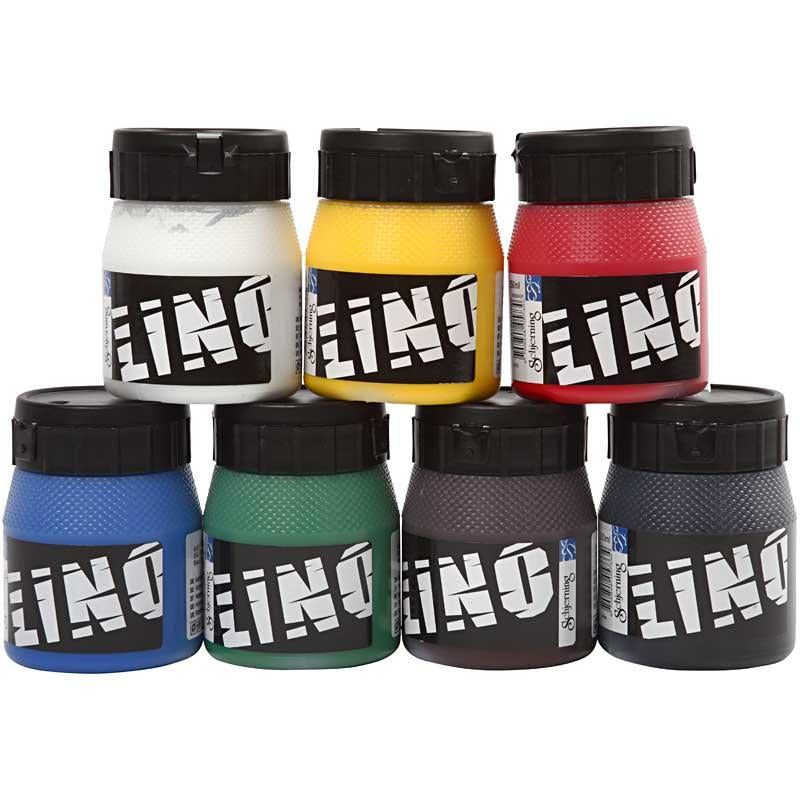 Creativ Company Linoleumfarbe, verschiedene Farben, 7x250 ml 1 Karton