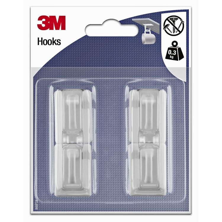 3 m 1062868 – selbstklebender rechteckiger Kunststoffhaken – weiß (4 Haken) | 10 Stück