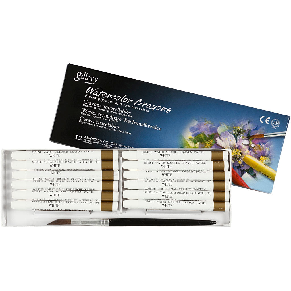 Mungyo Aquarellkreide, L: 9,3 cm, Stärke 8 mm, Weiß (301), 12 Stück 1 Box