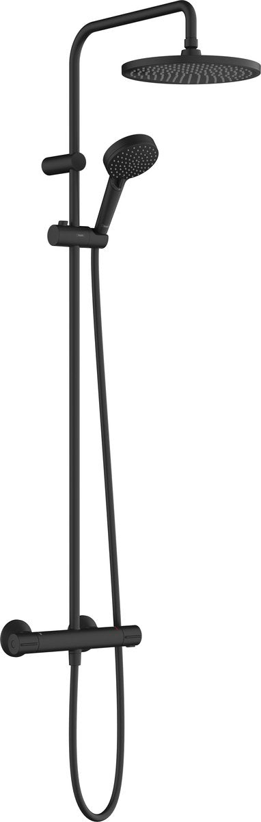 Hansgrohe Lackmischung – Showerpipe – Ecosmart Wassersparen – Größe 240 mm – 1 Strahlfunktion – mattschwarz – mit Thermostat