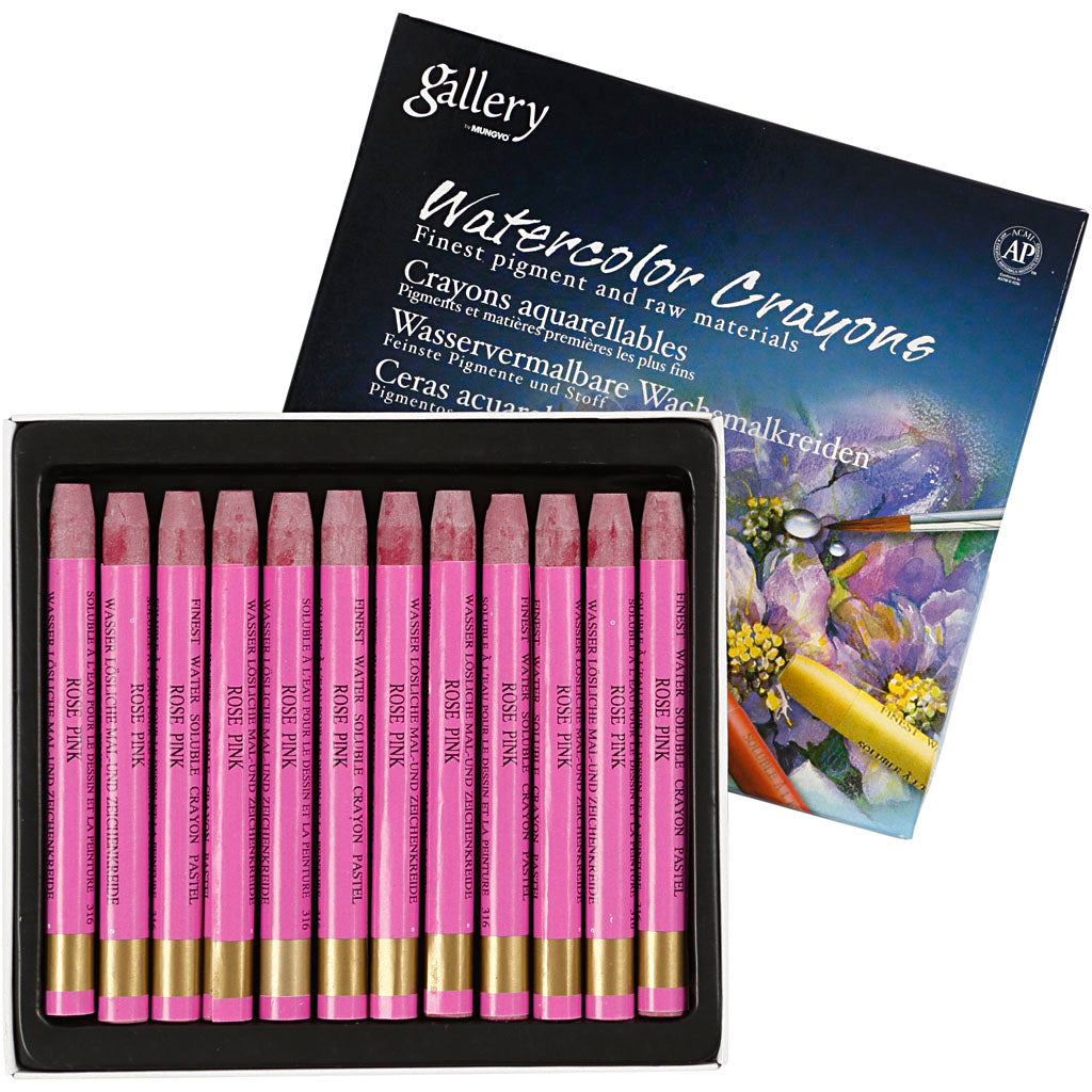 Mungyo Aquarellkreide, L: 9,3 cm, Stärke 8 mm, frisches Rosa (316), 12 Stück 1 Box