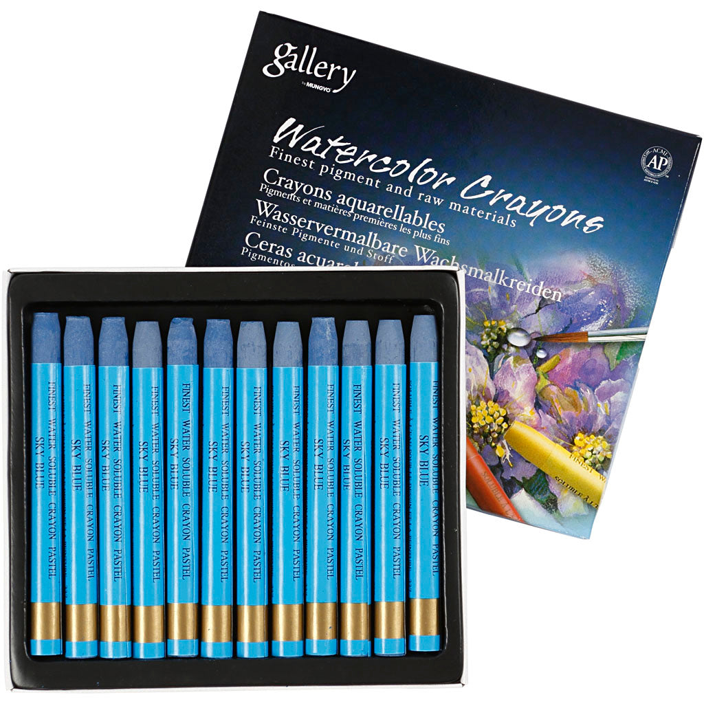 Mungyo Aquarellkreide, L: 9,3 cm, Stärke 8 mm, Himmelblau (337), 12 Stück 1 Box