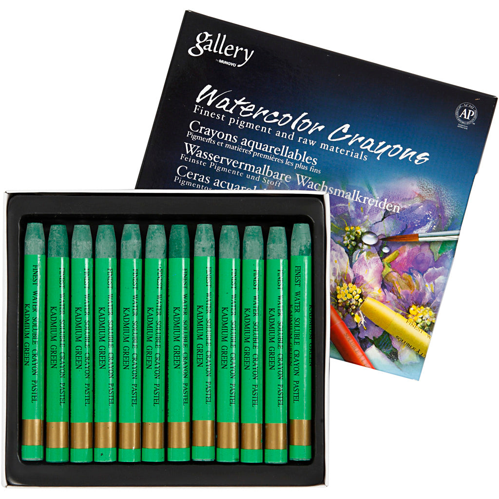 Mungyo Aquarellkreide, L: 9,3 cm, Stärke 8 mm, Cadmiumgrün (345), 12 Stück 1 Box