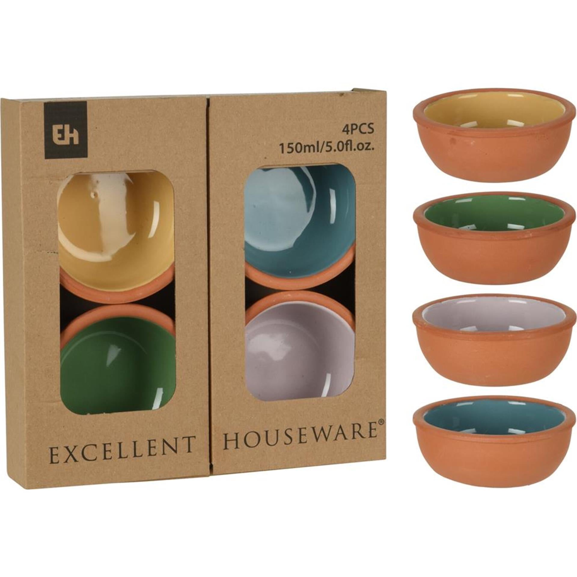 Excellent Houseware Tapasschale aus Terrakotta, 4-teilig
