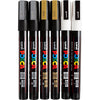 Uni-Posca-Posca-Marker, Größe PC-3 m, Strichbreite 0,9–1,3 mm, fein, Gold, Silber, Weiß, 6 Teile, 1 Box