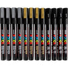 UNI-POSCA POSCA-Marker, AFM PC-3M, Leitungsdicke 0,9-1,3 mm, Fein, Schwarz, Gold, Silber, 12 Div 1 Box