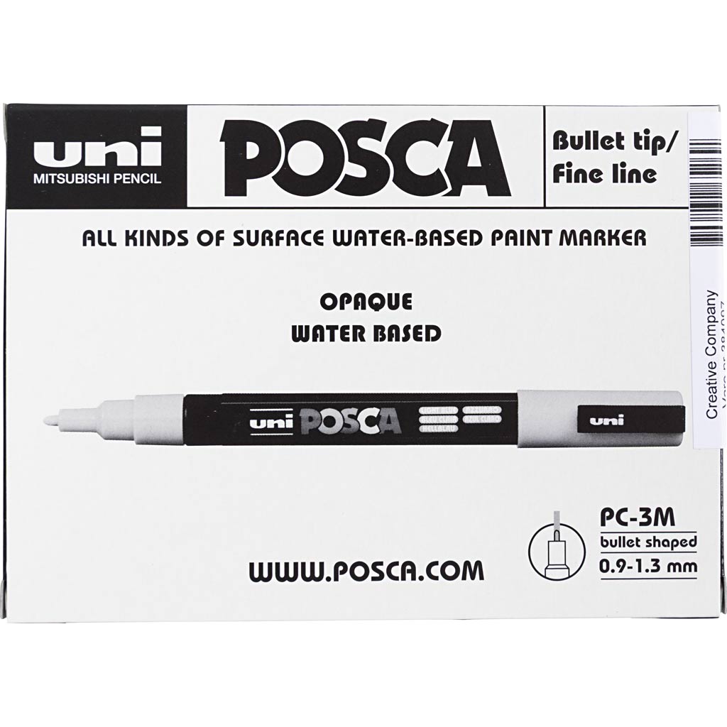 UNI-POSCA POSCA-Marker, AFM PC-3M, Leitungsdicke 0,9-1,3 mm, Fein, Schwarz, Gold, Silber, 12 Div 1 Box