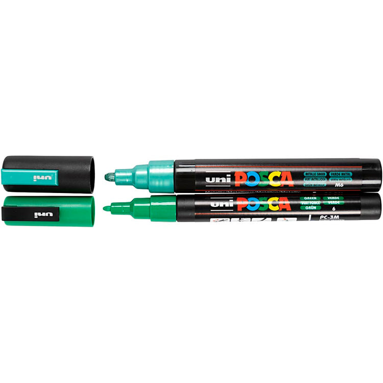 Uni-Posca-Posca-Marker, Größe PC-5m + PC-3m, Strichstärke 0,9-1,3 + 2,5 mm, verschiedene Farben, 12 Teile, 1 Box