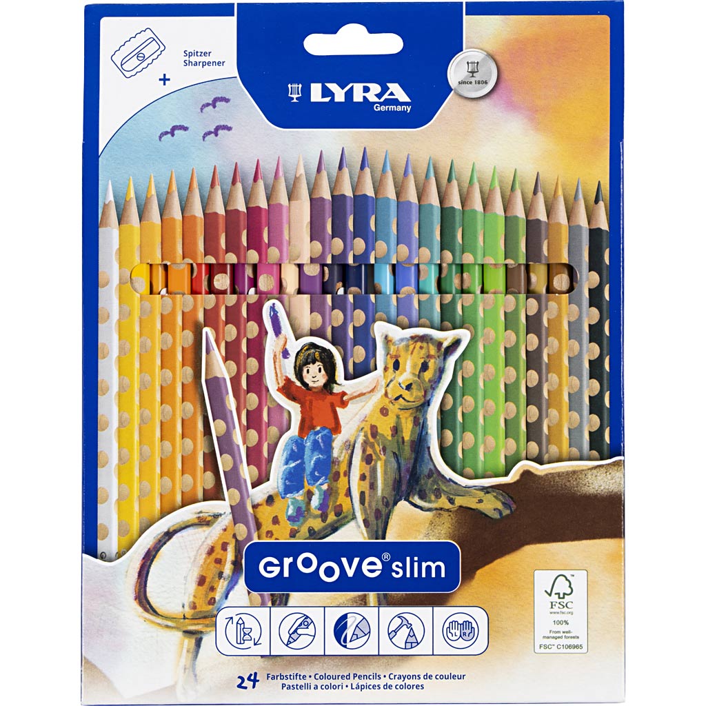 Lyra Groove dünne farbige Bleistifte, L: 18 cm, 3,3 mm, verschiedene Farben, 24 Stück 1 Box