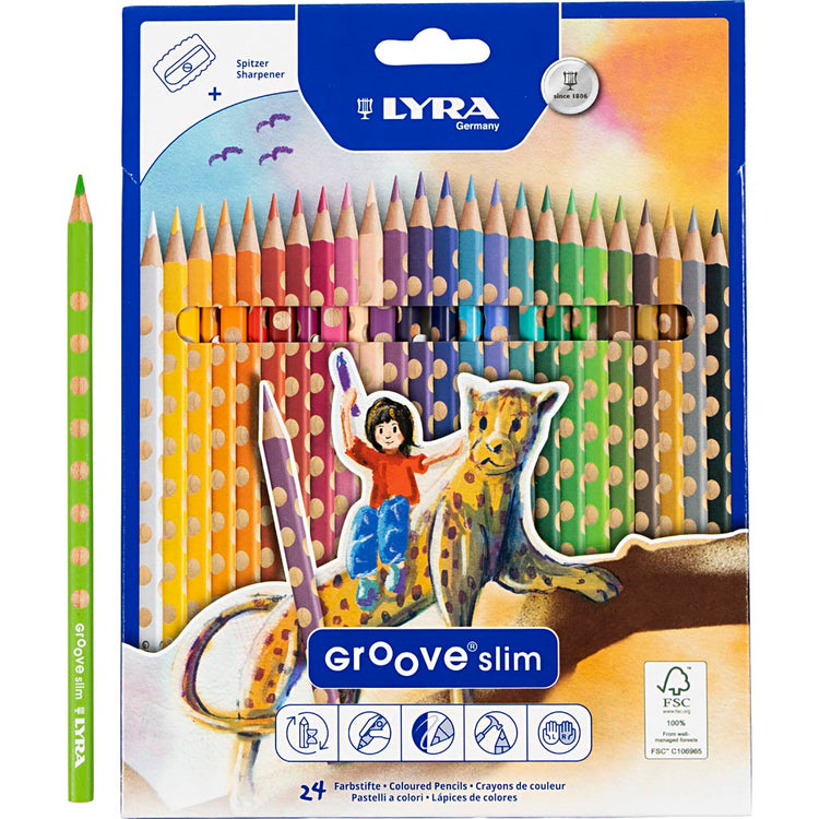 Lyra Groove dünne farbige Bleistifte, L: 18 cm, 3,3 mm, verschiedene Farben, 24 Stück 1 Box