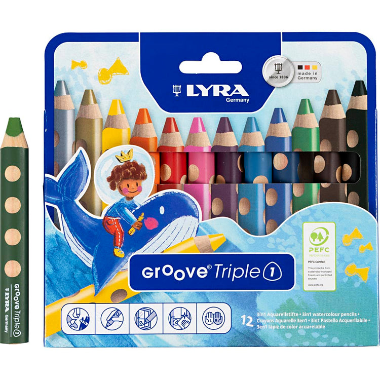 Lyra Groove Triple1 farbige Stifte, L: 12 cm, Füllung 10 mm, verschiedene Farben, 12 Stück 1 Box