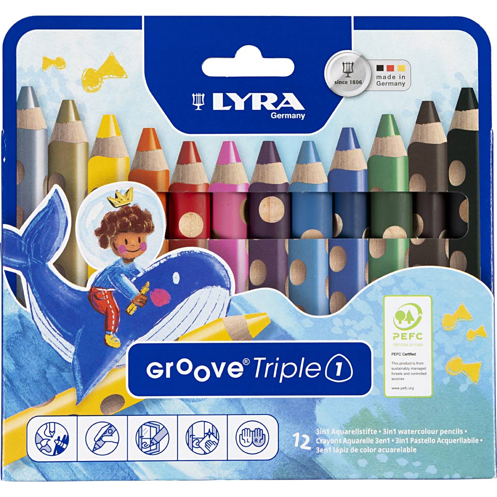 Lyra Groove Triple1 farbige Stifte, L: 12 cm, Füllung 10 mm, verschiedene Farben, 12 Stück 1 Box