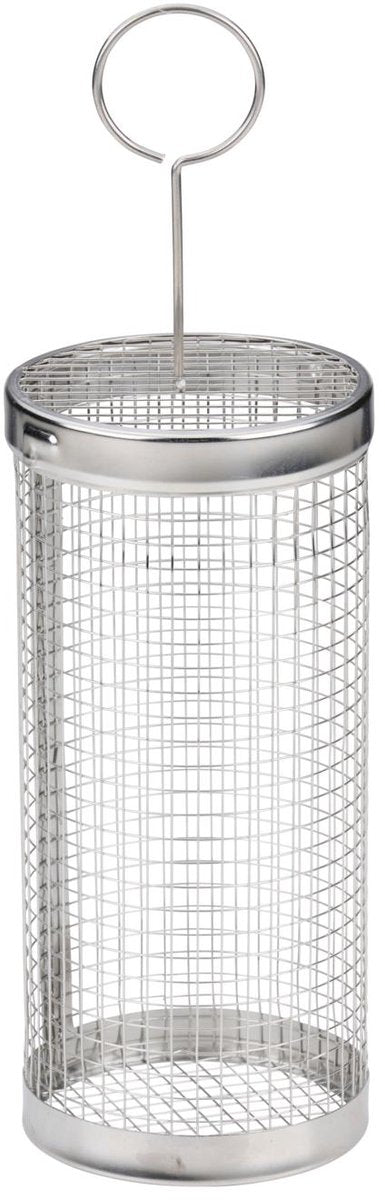 Alpina BBQ-Grillkorb-Set 2-teilig – Grillrost aus Edelstahl mit Griff – Grillzubehör für Gemüse und Fleisch – 9 x 20,5 cm – Silber