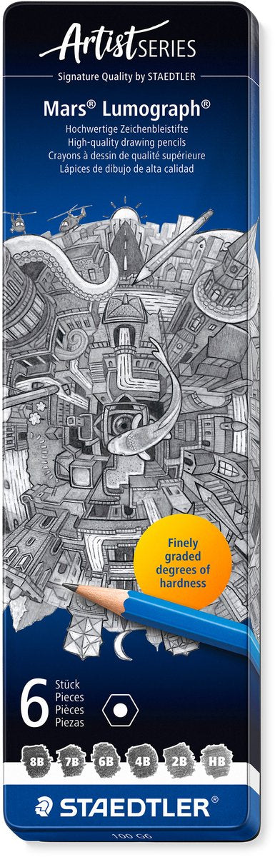 Staedtler - Künstlerserie - Mars Lumograph Bleistift - Set mit 6 Stück