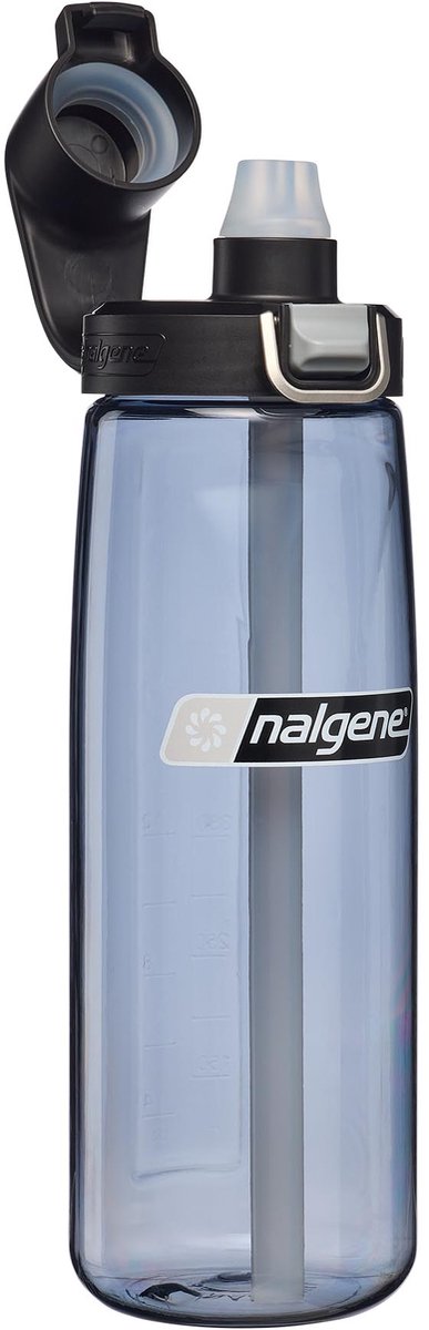 Nalgene – Strohhalmflasche – Trinkflasche – Wasserflasche – Strohhalm – 650 ml, grau, schwarzer Verschluss, nachhaltig, neu!