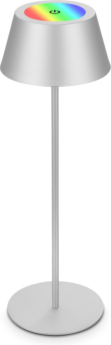 Briloner b.k.licht kiki rgb – Tischleuchte wiederaufladbar – kabellose Lampe – dimmbar – für draußen und drinnen – USB-C – höhenverstellbar – ø12 cm – Chrom