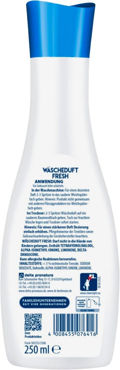 Dr. Beckmann Wäscheparfüm – frisch – 250 ml – langanhaltender Duft – für alle Arten von Textilien