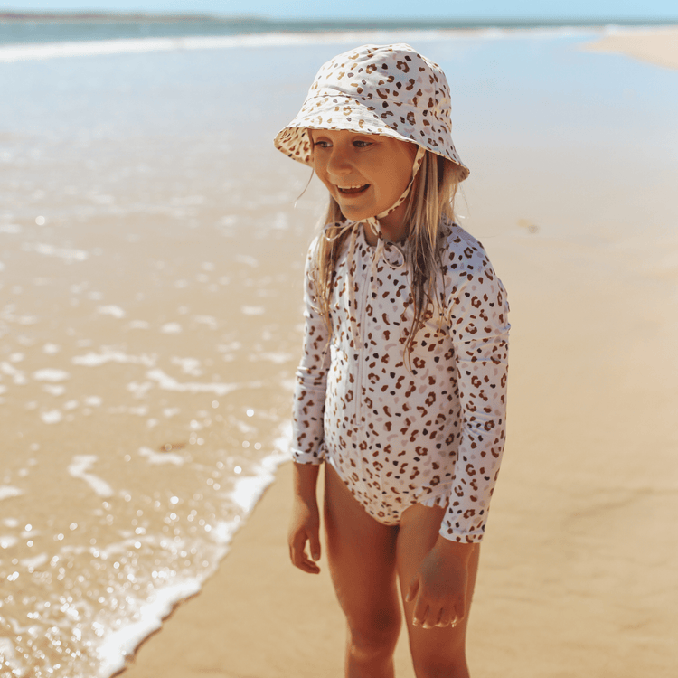 Leopard | Kaki Girls UV Badeanzug mit langen Ärmeln
