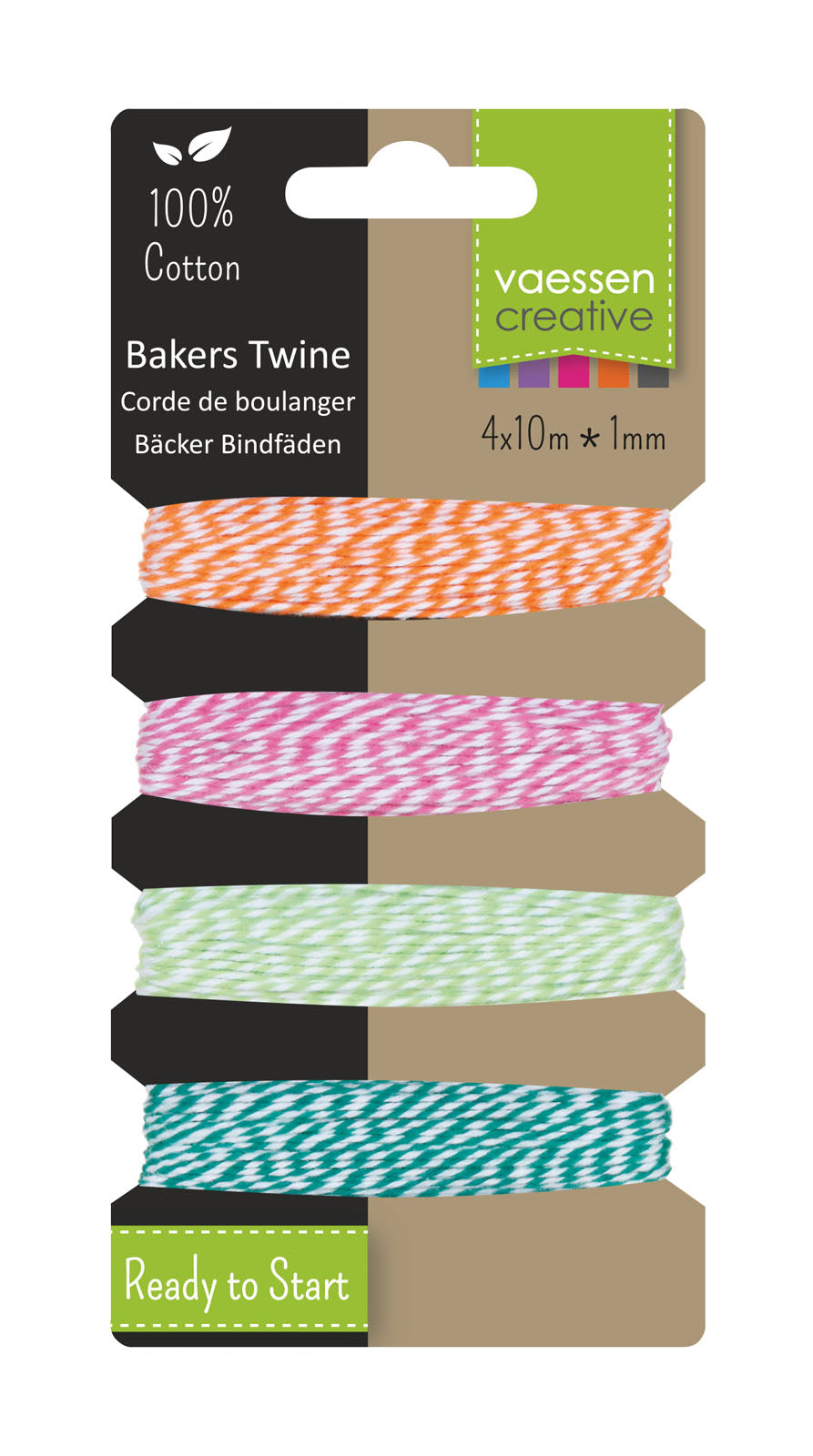 Vaessen creative • Bäckergarn 4x10m Sortiment Orange-Rosa-Grün-Türkis