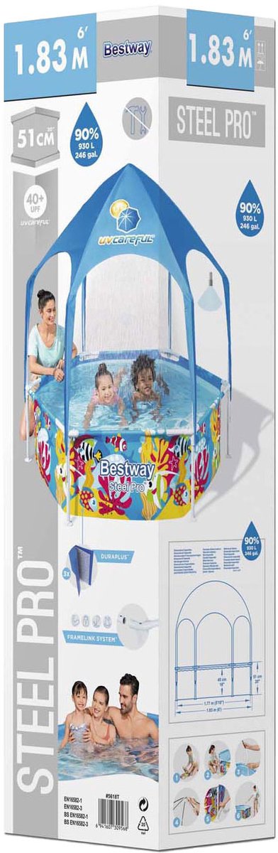 Bestway Kinder -Schwimmbad Stahl UV uv über den Boden 183x51 cm vorsichtig