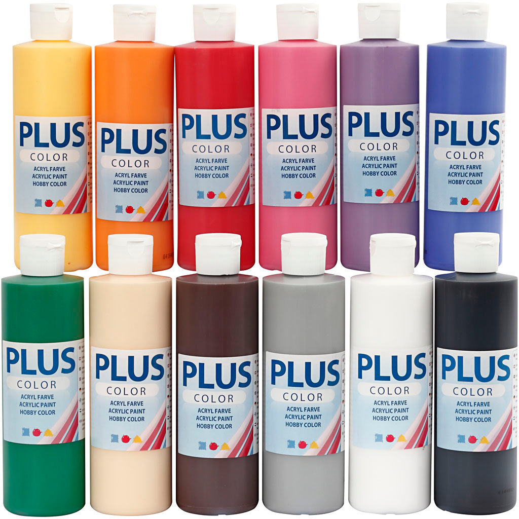 Plus Color Acrylfarbe, Standardfarben, 12x250 ml 1 Dose