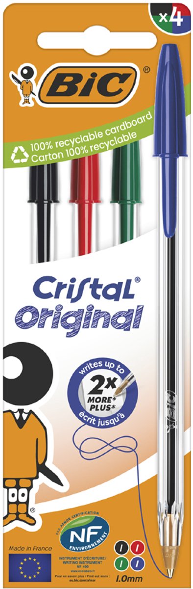 Bic Cristal Original, Clip, Kugelschreiber, blau, 4 Stück, mittelgroß