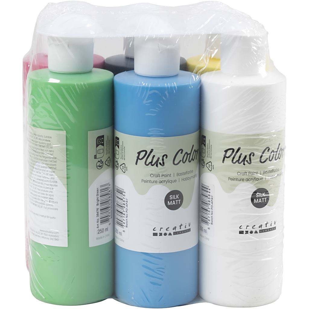 Plus Color Acrylfarbe, Grundfarben, 6x250 ml 1 Dose
