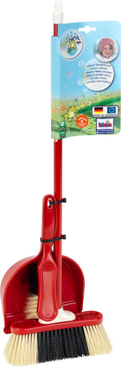 Klein Toys Pure Fresh Classic Kehrset – Kehrschaufel, Kehrschaufel und Besen – 61,5 cm langer Stiel – Rot