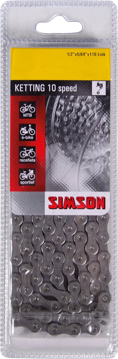 Simson Chain Derailleur 10 - Fahrradkette 10-fach, Anti-Rost-Beschichtung, 116 Glieder, 1 2 X5 64