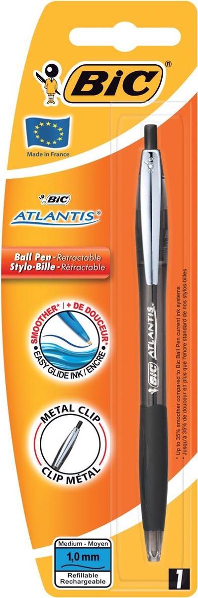 Bic Kugelschreiber „Atlantis Click“, schwarz, mittlere Blisterpackung