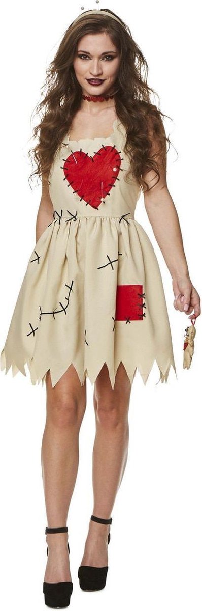 Partychimp Karnevalskostüme Voodoo-Puppe, Karnevalskleidung, Damen-Halloween-Kostüm, Damen-Halloween-Kostüm, Erwachsene, Karneval – Polyester – Größe L – 2-teiliges Kleid-Stirnband