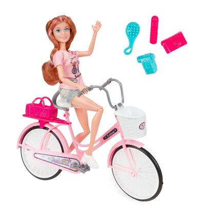 Lauren Fashion Pop auf Fahrrad mit Accessoires