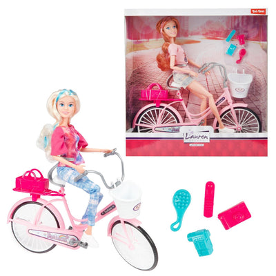 Lauren Fashion Pop auf Fahrrad mit Accessoires