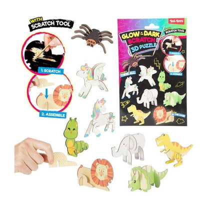 Toi-toys Toi Toys 3D-Kratzfolienpuzzle Tierglühen