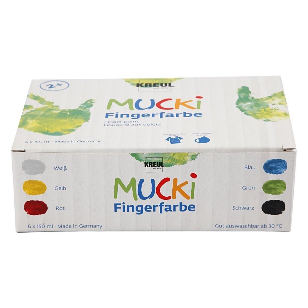 Kreul Mucki Fingerfarbe, verschiedene Farben, 6x150 ml 1 Box