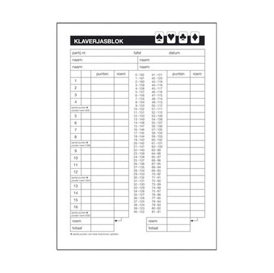 Basic ScoreBlok Klaverjassen 5 Block von 50 Blättern