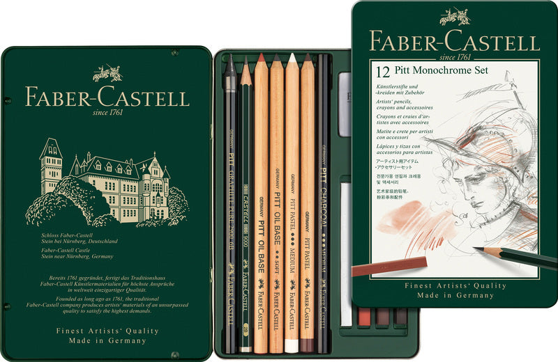 Faber Castell Faber Castell FC-11975 Pitt Monochrom Set Faber-Castell 12-Stück Medium