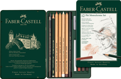 Faber Castell Faber Castell FC-11975 Pitt Monochrom Set Faber-Castell 12-Stück Medium