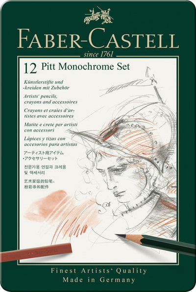 Faber Castell Faber Castell FC-11975 Pitt Monochrom Set Faber-Castell 12-Stück Medium