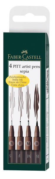 Faber Castell Faber Castell FC-167101 Zeichen Marker Faber-Castell Pitt Künstler Pen 4-teiliger Endum Donker Sepia