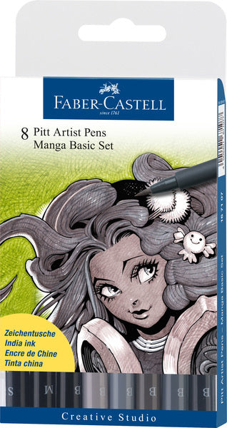 Faber Castell FC-167107 Zeichenstift Faber-Castell Pitt Artist Pen Manga 8-teiliges Federmäppchen Basic