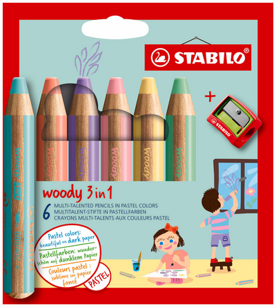 Stabilo Woody Arty Colored Bleistifte - 6 Farben + Bleistift schärfer