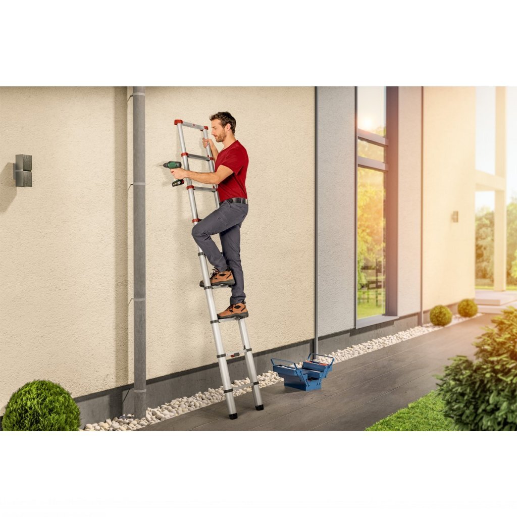 Hailo Hailo T80 Aluminium-Teleskopleiter 11 Stufen + Stabilisierungsstange 103-322 cm