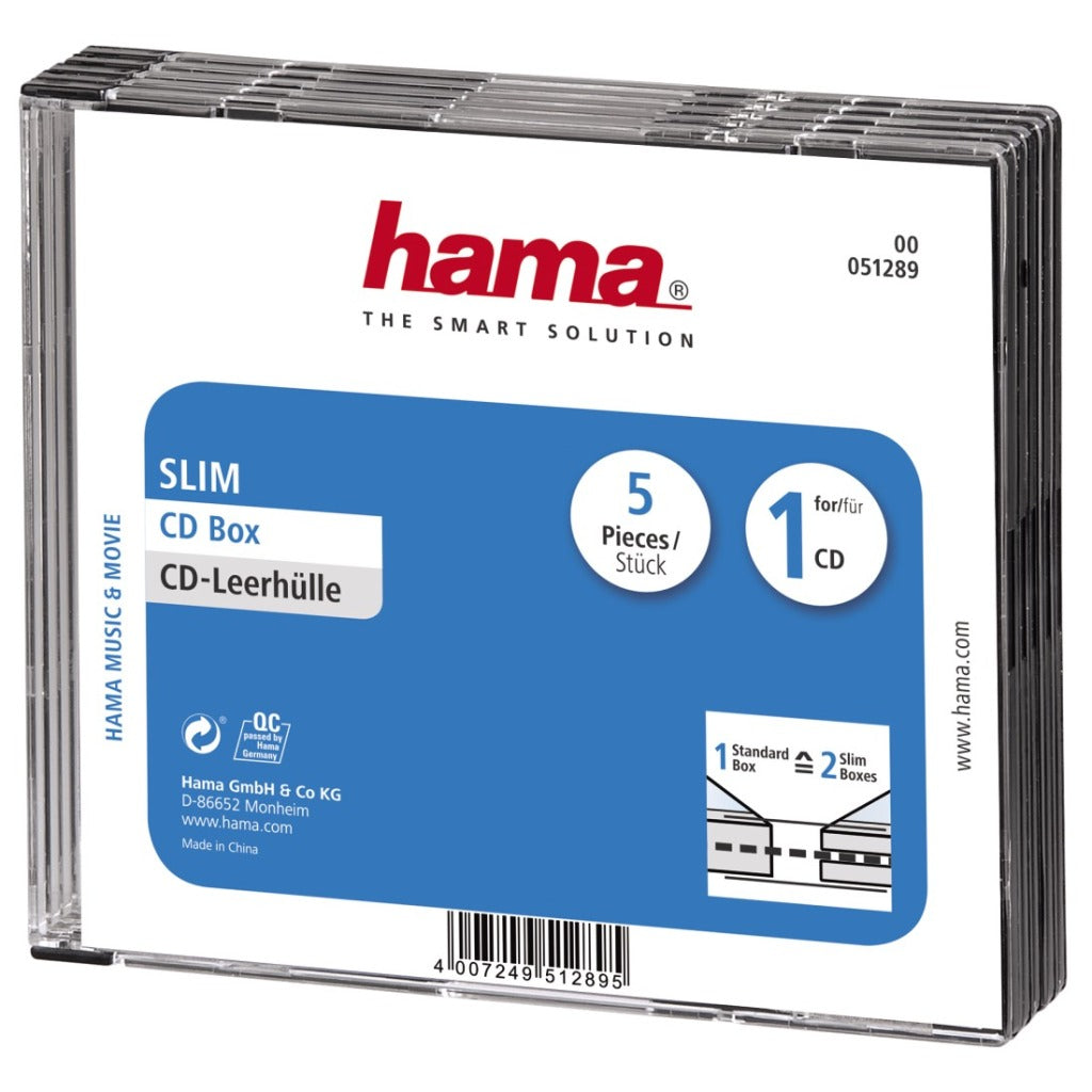 Hama CD Box Slim 5-Pack transparent schwarz