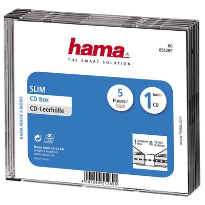Hama CD Box Slim 5-Pack transparent schwarz